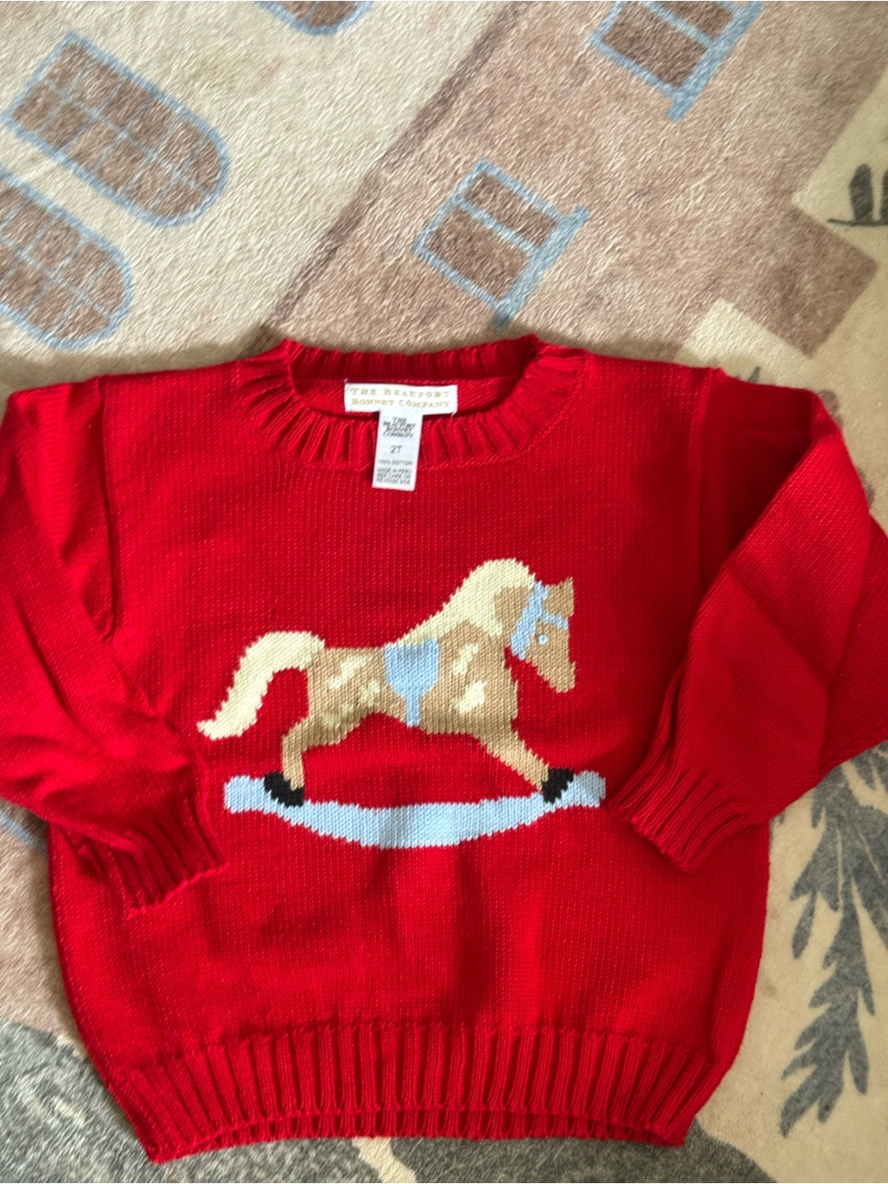 The Beaufort Bonnet Company Red Cotton Sweater with Horse Motif